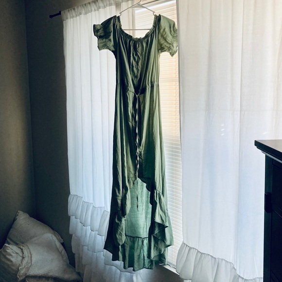 Dresses & Skirts - Green_off the shoulder_high-low_maxi